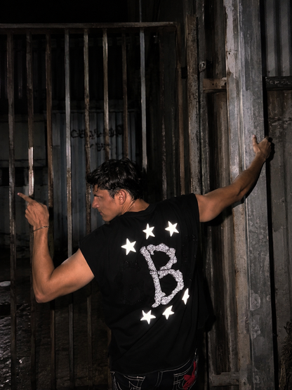 CAMISETA BLACK SLEEVE LESS GB STAR CLUB